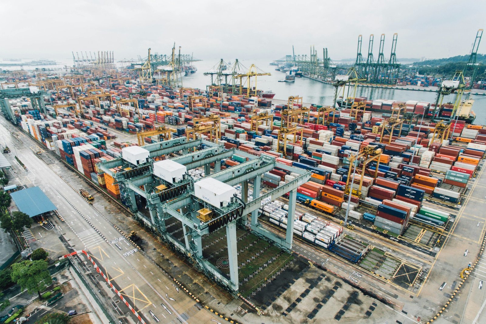 Aerial view of a busy Vietnamese cargo port with shipping containers in Vietnam