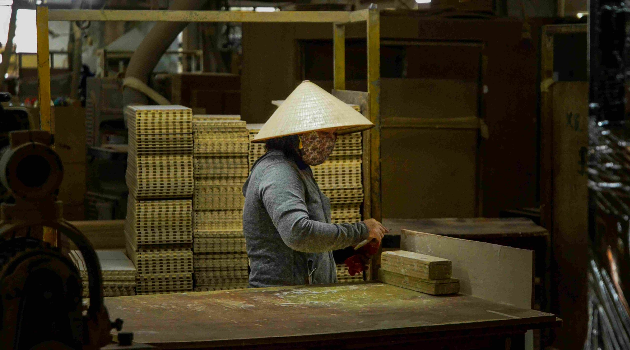 Bamboo manufacturing facility showing production equipment and craftsmanship