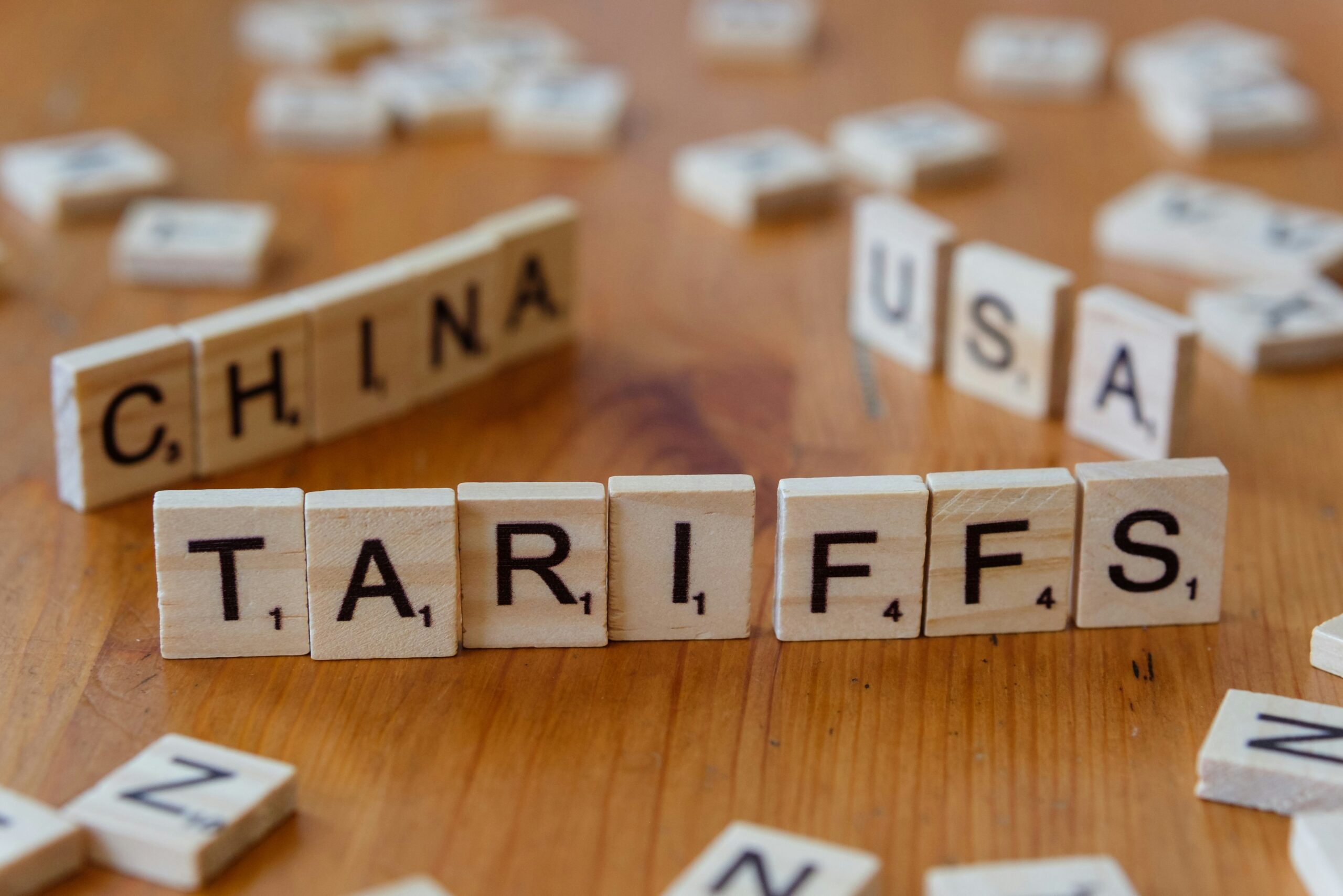 Scrabble tiles spelling CHINA TARIFFS