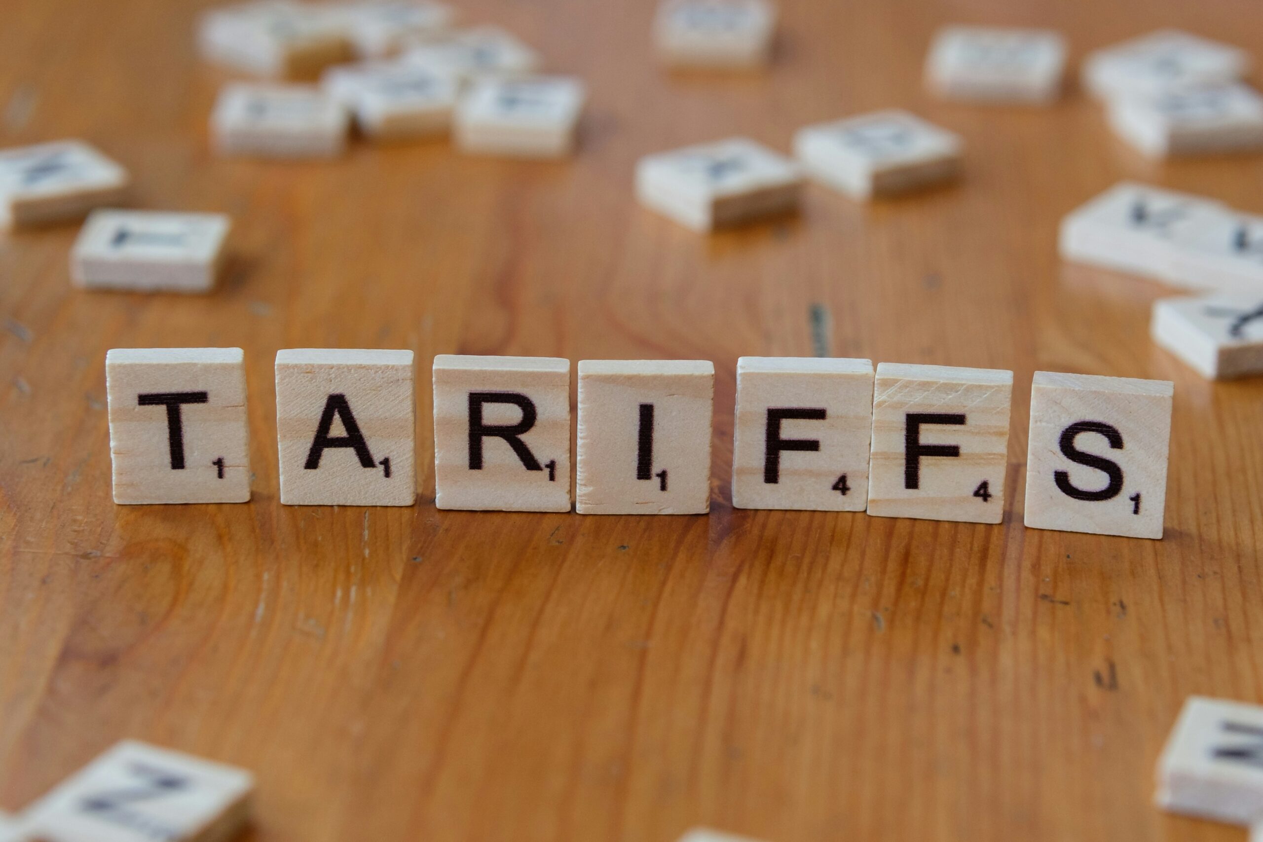Scrabble tiles spelling TARIFFS