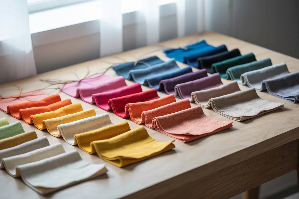 Ramie fabric color samples and dyed swatches