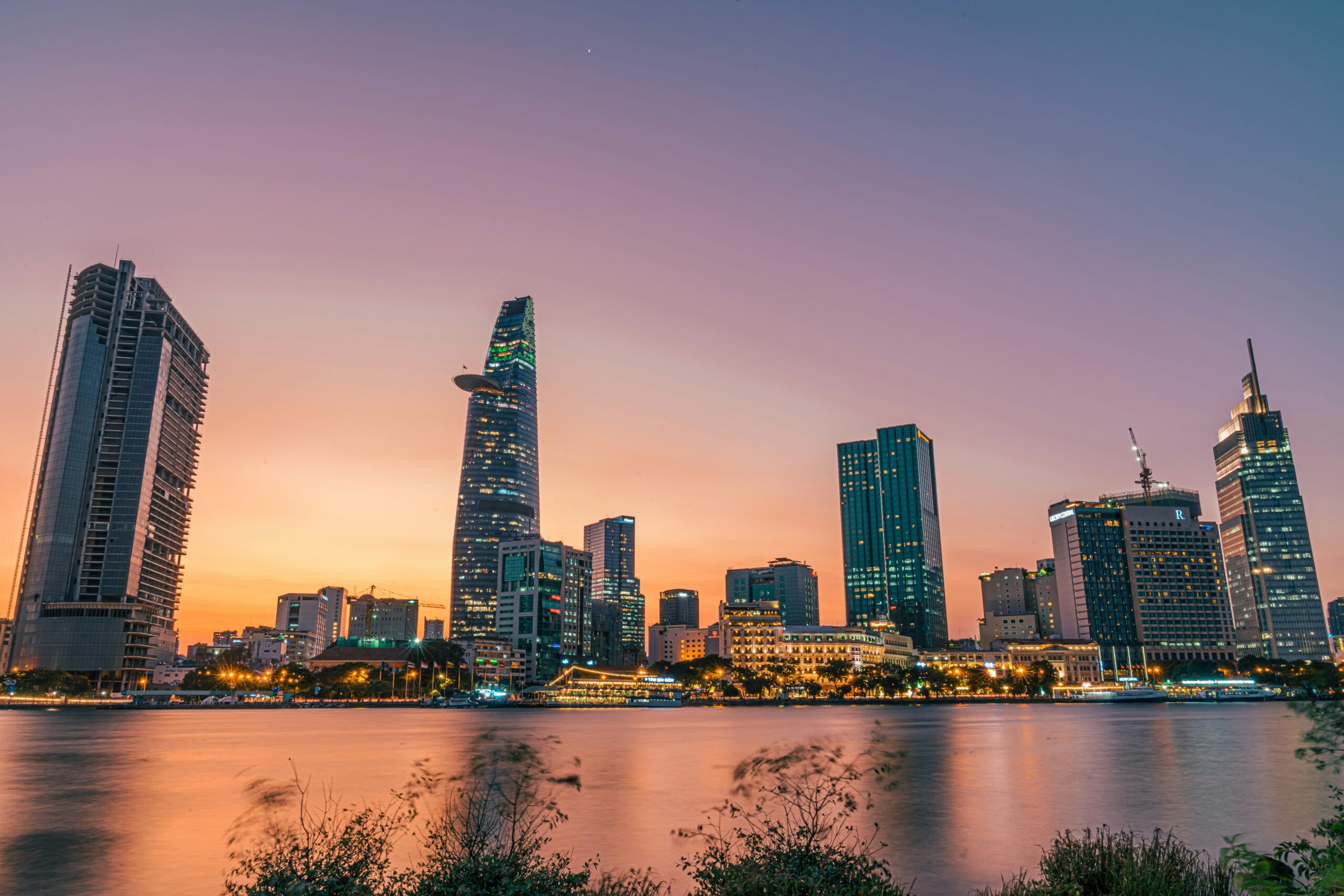 Modern Vietnamese city skyline representing economic growth, infrastructure, and business stability